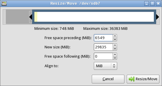 GParted presents a point-and-click interface for resizing partitions